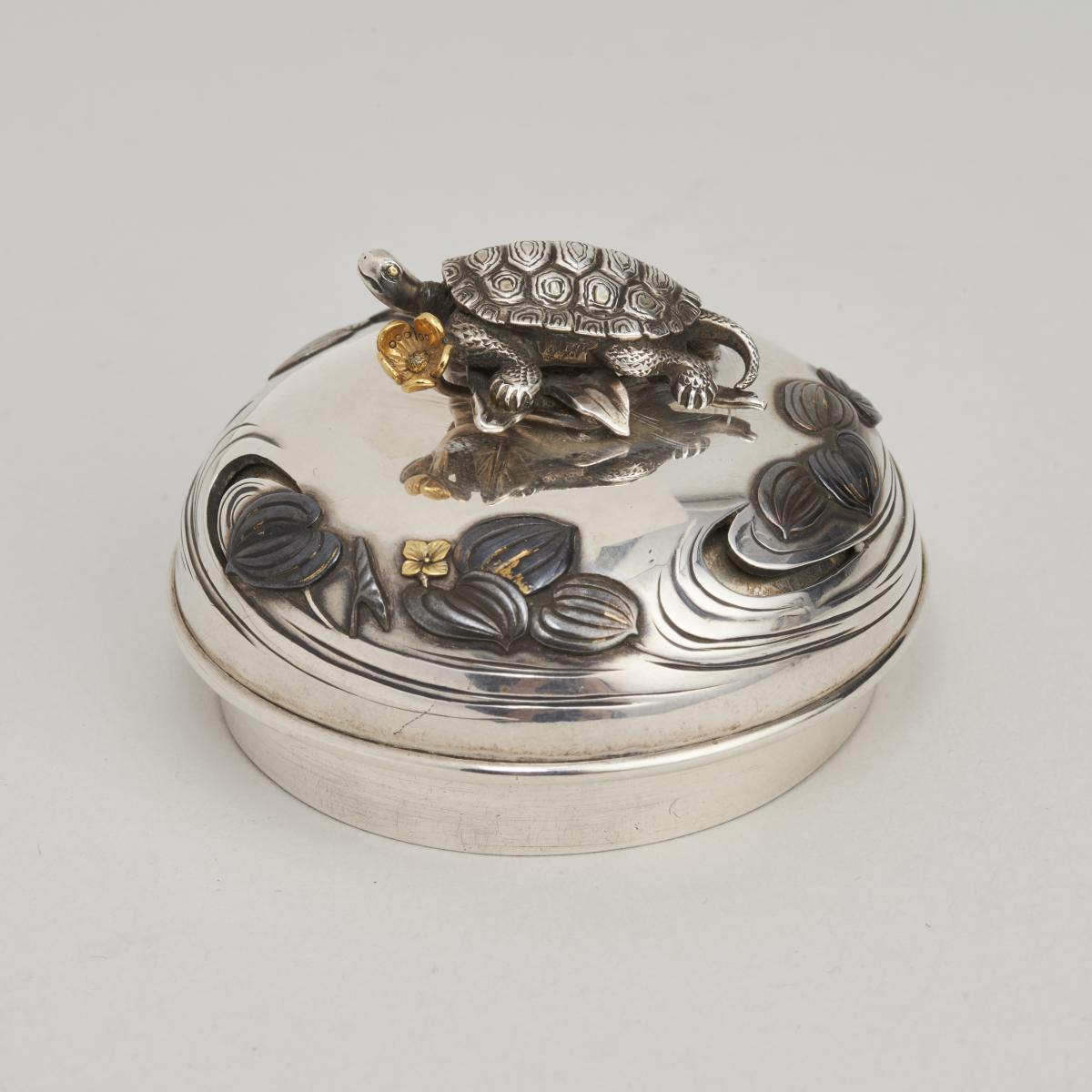Japanese Meiji Period Silver Koro Decorated With Carp Bada